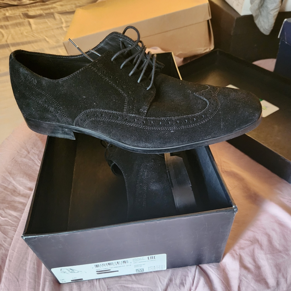 BOSS Hugo Boss- Black Suede Brogue Derby Shoes
